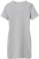 (Women) MIU MIU SS23 Grey Short Sleeve Dress with Logo Patch for Women. MJA846-12HM-F0031-S-232 (Women) MIU MIU SS23 Grey Short Sleeve Dress with Logo Patch for Women. MJA846-12HM-F0031-S-232