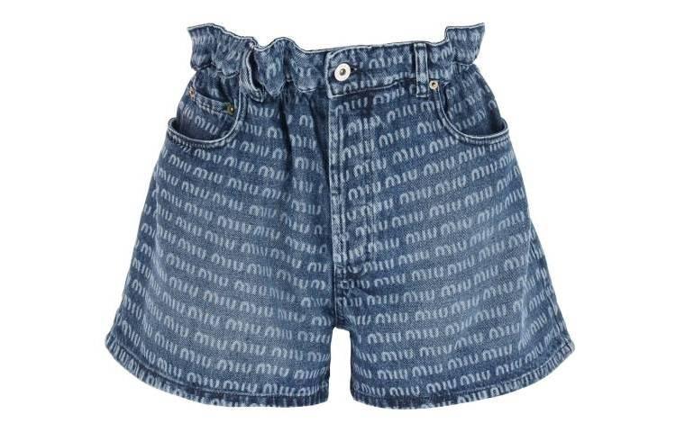 (Women) MIU MIU SS23 High-Waisted Button-Up Printed Denim Shorts Women Blue GWP424-1226-F0008-S-231