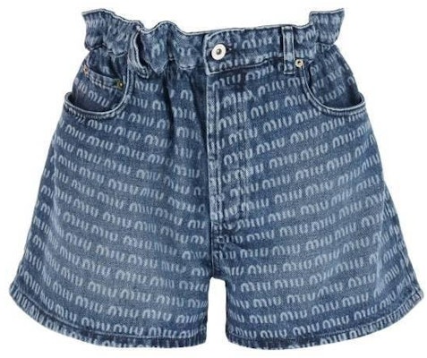 (Women) MIU MIU SS23 High-Waisted Button-Up Printed Denim Shorts Women Blue GWP424-1226-F0008-S-231 Order (Women) MIU MIU SS23 High-Waisted Button-Up Printed Denim Shorts Women Blue GWP424-1226-F0008-S-231