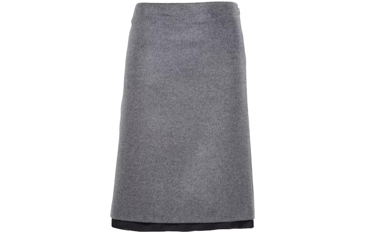 (Women) MIU MIU SS23 Logo Embroidered High-Waist Midi Skirt Women’s Grey MG2001-125Q-F0031-S-231