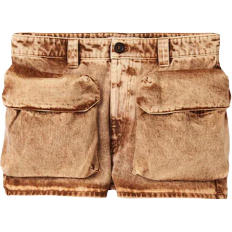 (Women) MIU MIU SS23 Logo Embroidered Marble Denim Shorts Women’s Light Brown GWP466-121H-F0046-S-231