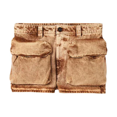 (Women) MIU MIU SS23 Logo Embroidered Marble Denim Shorts Women’s Light Brown GWP466-121H-F0046-S-231