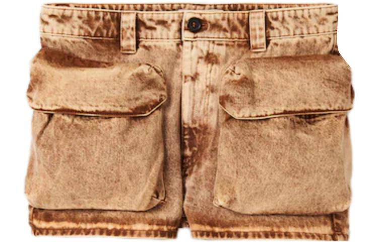 Order (W) MIU MIU SS23 Shorts de Denim Marmolado Beige Mujer con Logo Bordado GWP466-121H-F0046-S-231