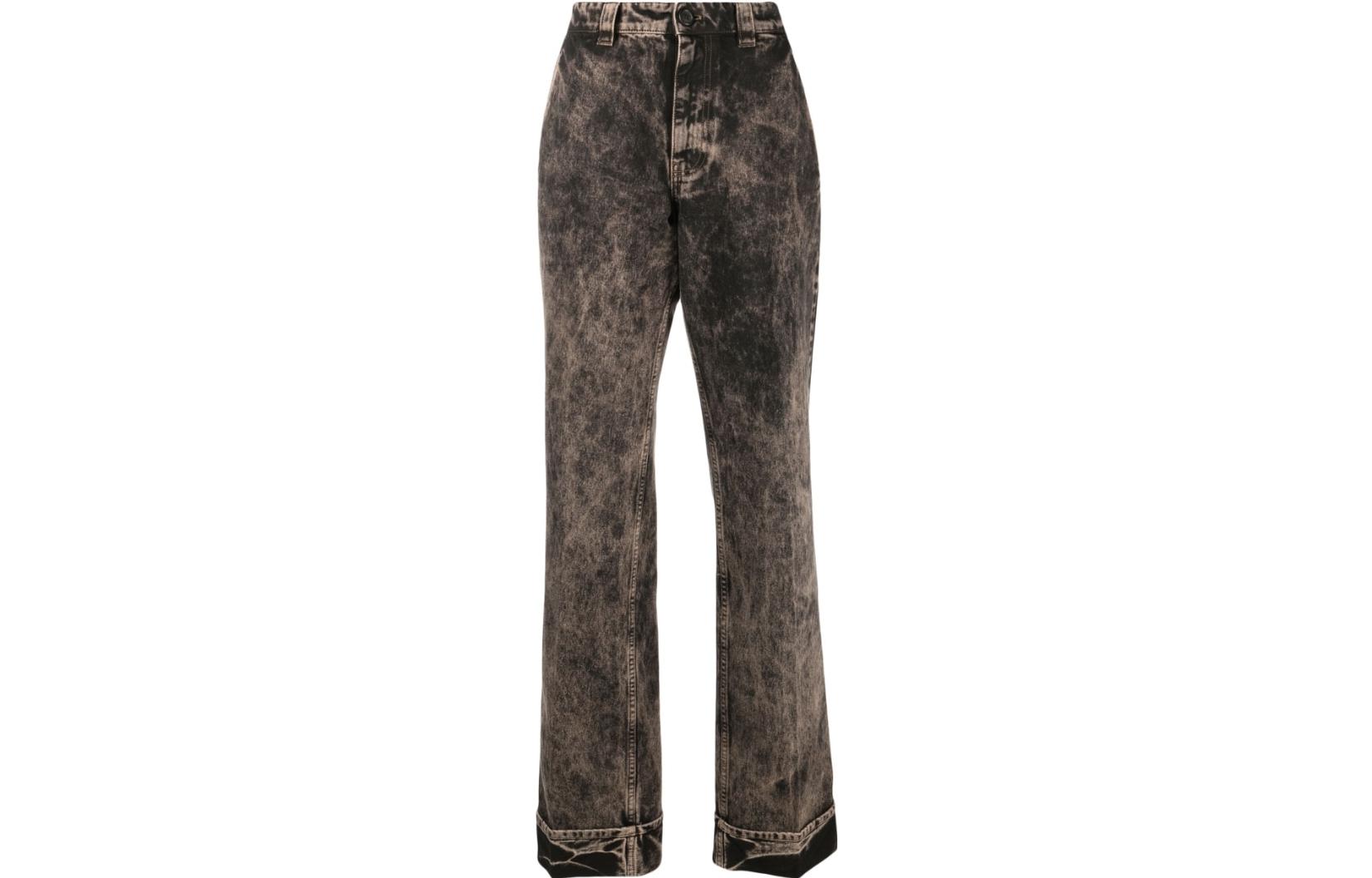 Order (W) MIU MIU SS23 Jeans Wanita Hitam Pola Marble Bordir Logo Low-Waist GWP467-121H-F0002-S-231