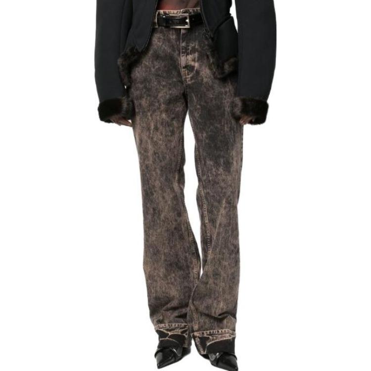 Lookbook (W) MIU MIU SS23 Jeans Wanita Hitam Pola Marble Bordir Logo Low-Waist GWP467-121H-F0002-S-231