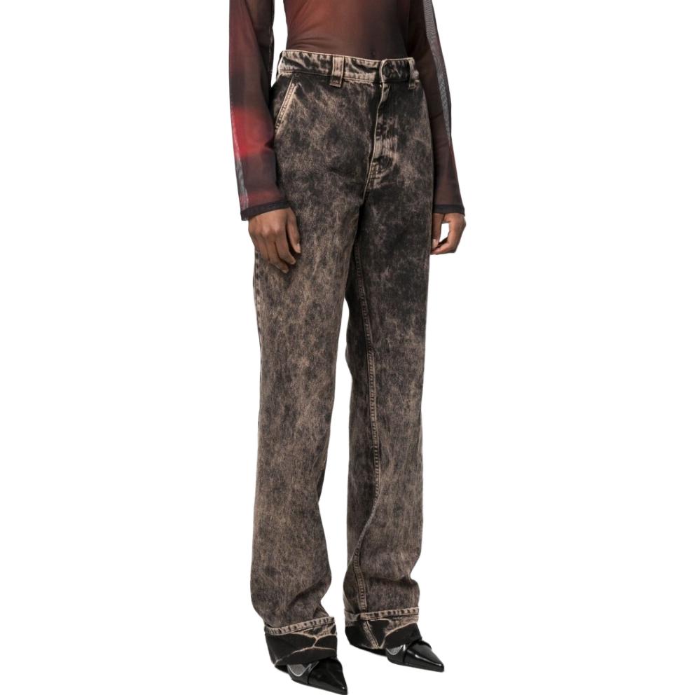 Purchase (W) MIU MIU SS23 Jeans Wanita Hitam Pola Marble Bordir Logo Low-Waist GWP467-121H-F0002-S-231