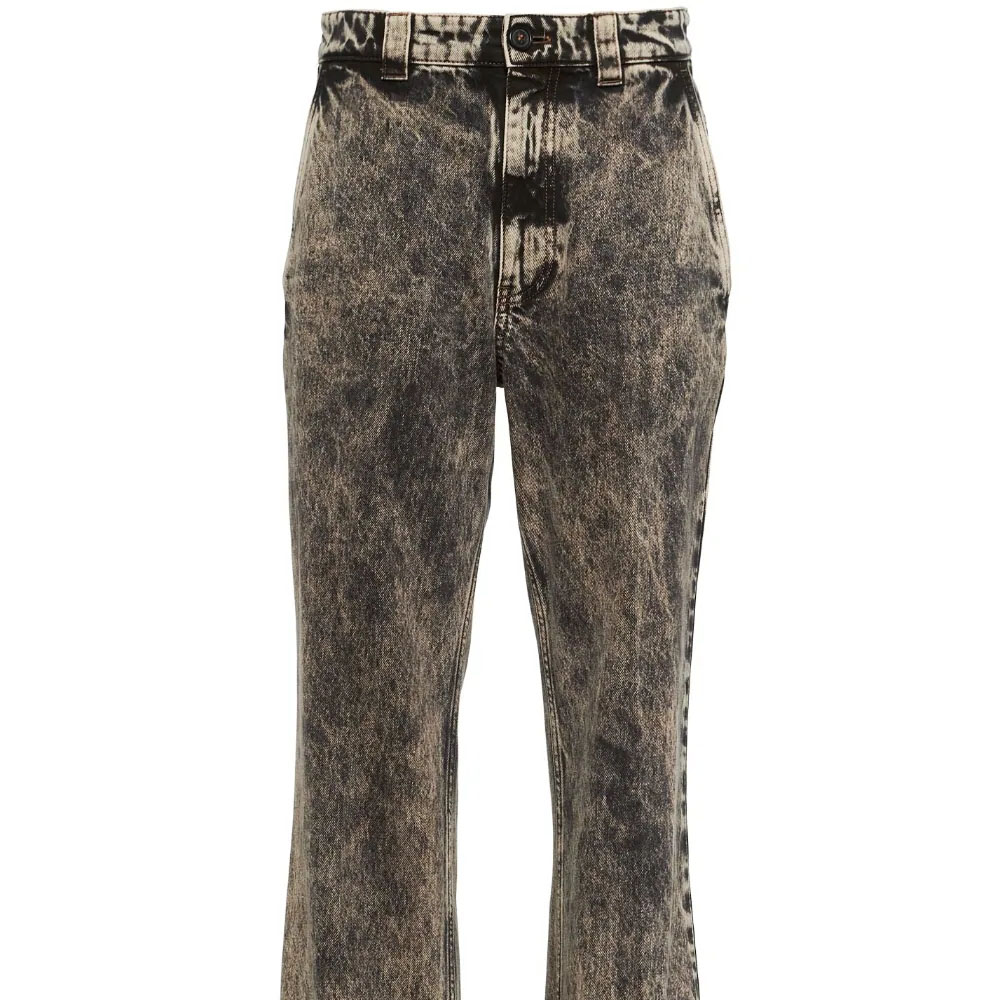 Sizing (W) MIU MIU SS23 Jeans Wanita Hitam Pola Marble Bordir Logo Low-Waist GWP467-121H-F0002-S-231