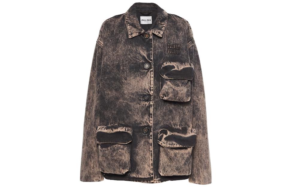 Order (W) MIU MIU SS23 大理石印花丹寧外套 女士 - 黑色 GWB174-121H-F0002