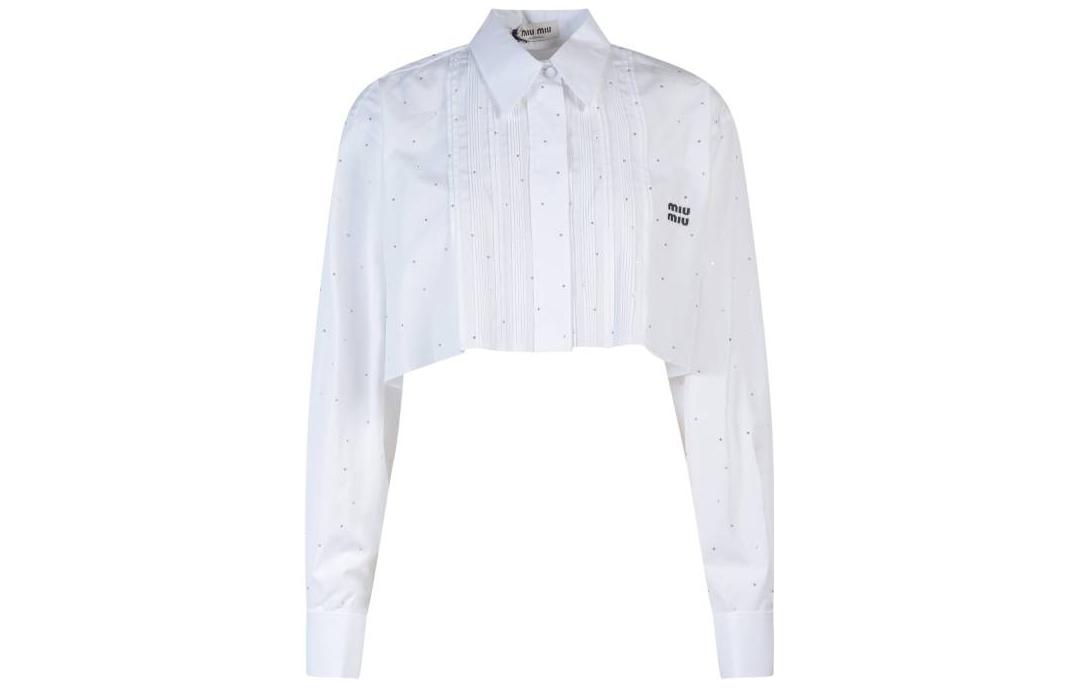 (Women) MIU MIU SS23 Polka Dot Button-Up Long Sleeve Crop Shirt Women White MK1718-12IQ-F0009-S-231