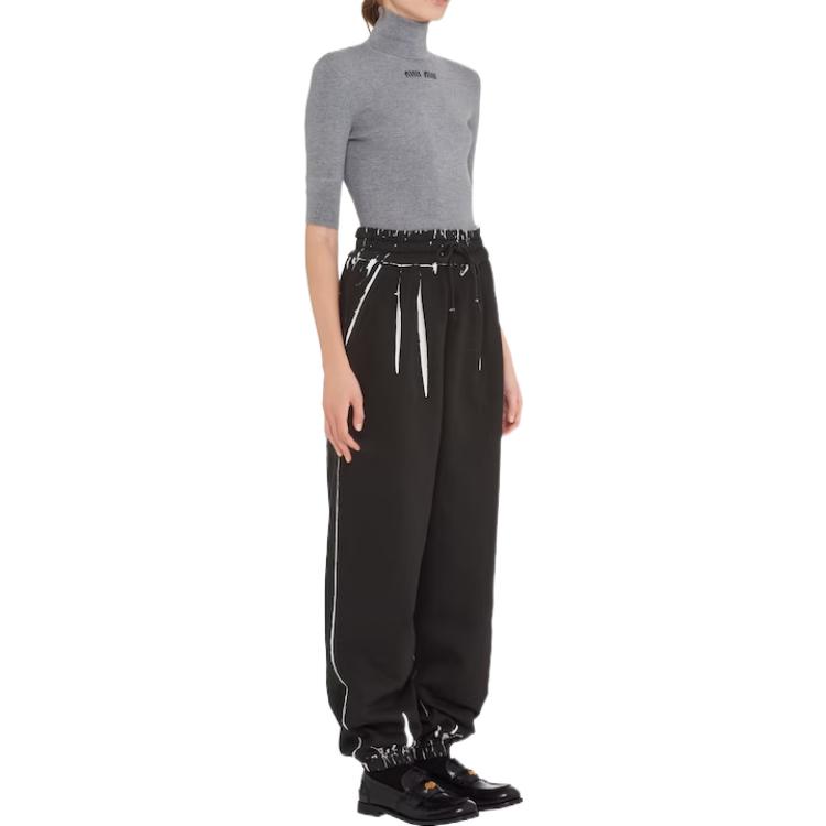 Purchase (Women) MIU MIU SS23 Splatter Effect Knit Jogger Pants  Black. MJP294-12Y1-F0002