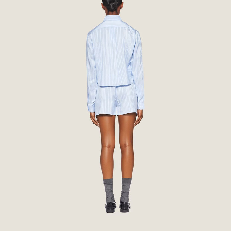 Shop (W) Pantalones Cortos Rectos Casuales Jacquard a Rayas MIU MIU SS23 Mujer Azul SP9395-1WVJ-F0X24-S-232