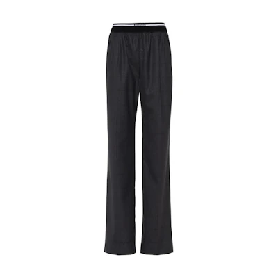 (Women) MIU MIU SS23 Striped Logo High-Waist Straight Pants Women in Slate Gray MP1630-10DI-F0480