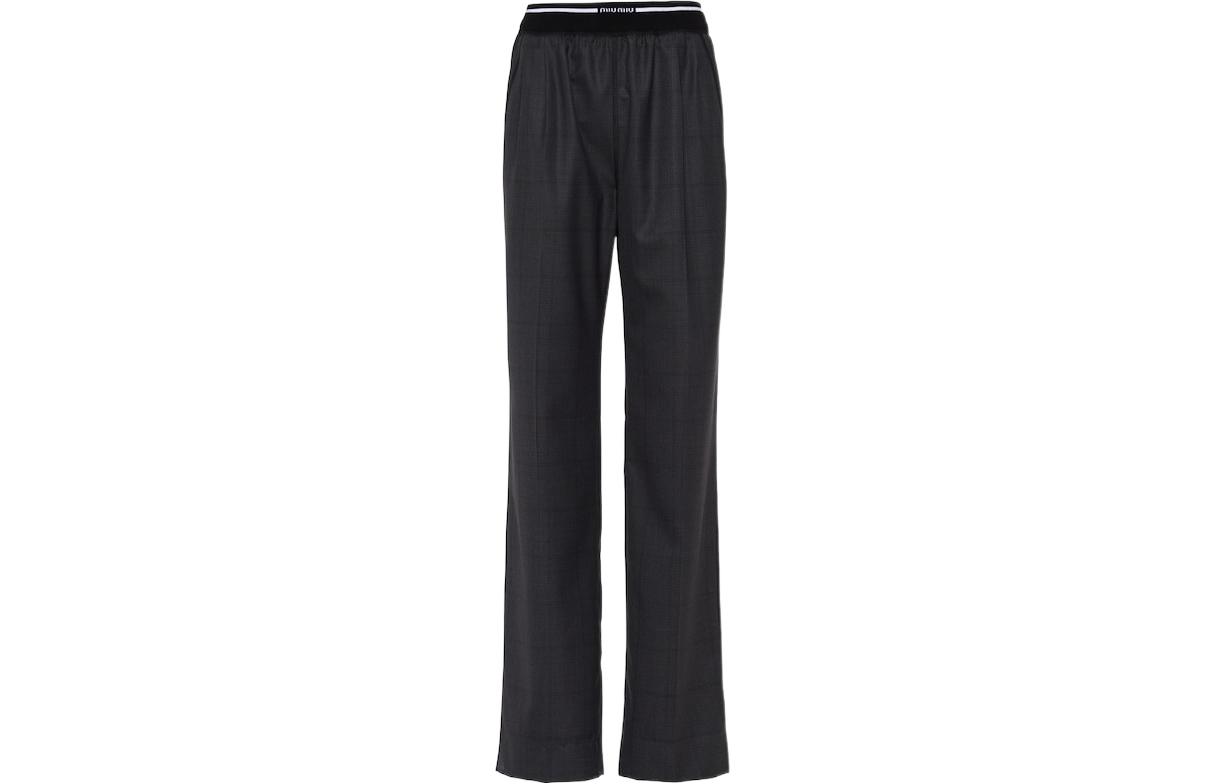 Order (W) MIU MIU SS23 Pantalones Rectos de Rayas Logo Cintura Alta Mujer Gris Pizarra MP1630-10DI-F0480