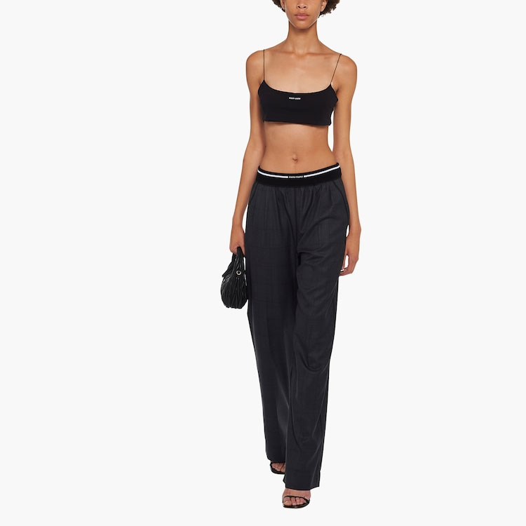 Lookbook (W) MIU MIU SS23 Pantalones Rectos de Rayas Logo Cintura Alta Mujer Gris Pizarra MP1630-10DI-F0480