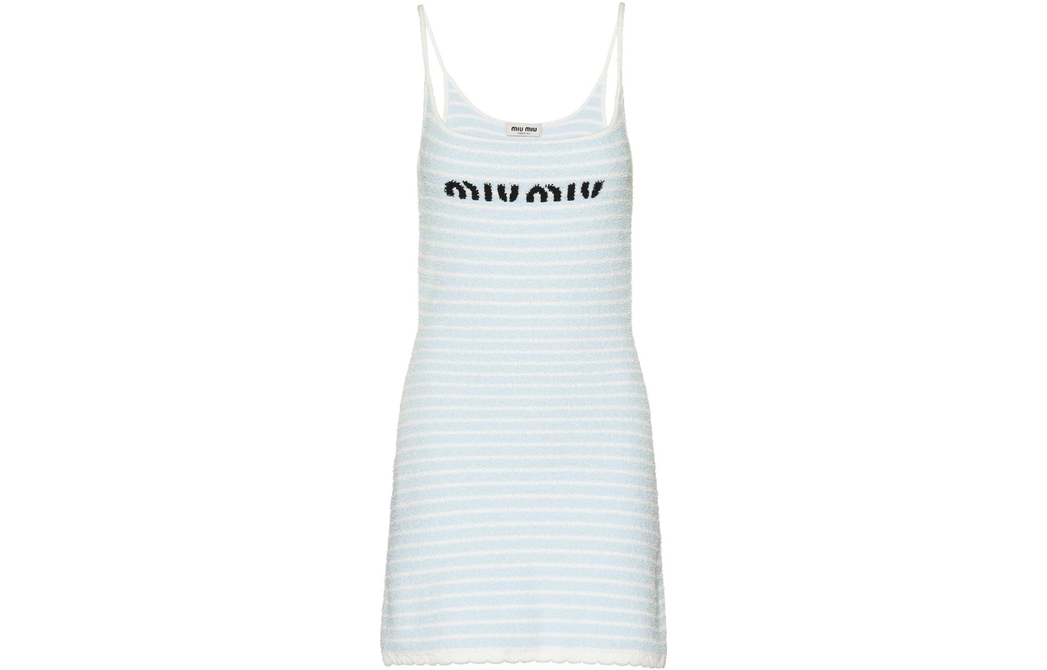 Order (W) MIU MIU 女士 SS23 条纹Logo针织吊带连衣裙 浅蓝色 MMA751-119T-F0K2U