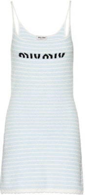 (W) MIU MIU 女士 SS23 条纹Logo针织吊带连衣裙 浅蓝色 MMA751-119T-F0K2U Order (W) MIU MIU 女士 SS23 条纹Logo针织吊带连衣裙 浅蓝色 MMA751-119T-F0K2U