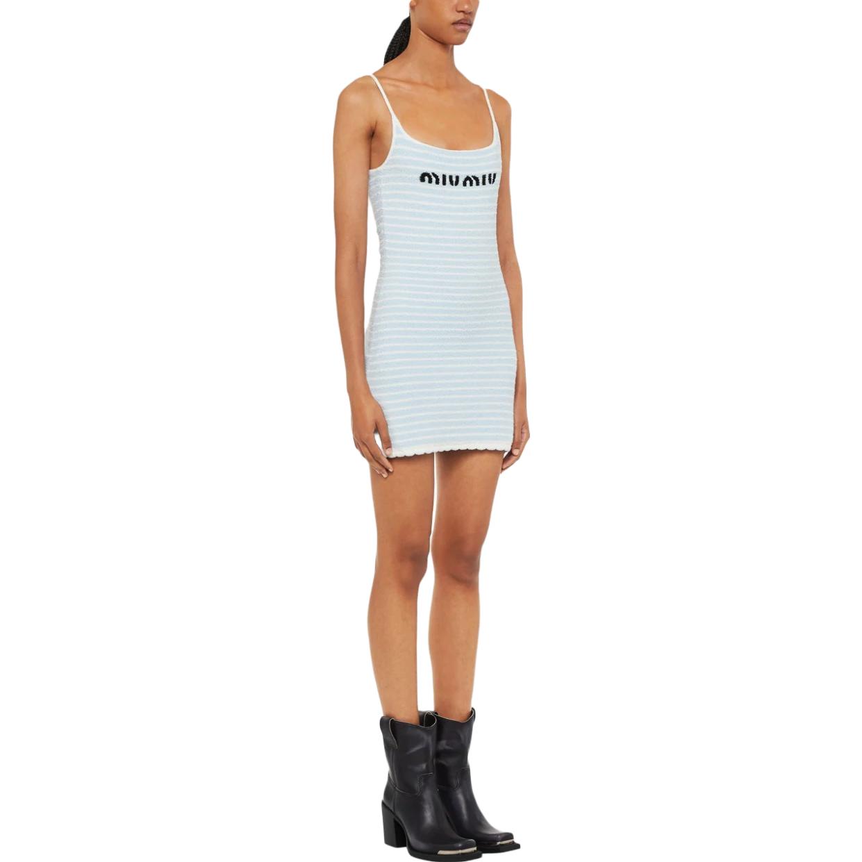 Shop (W) MIU MIU 女士 SS23 条纹Logo针织吊带连衣裙 浅蓝色 MMA751-119T-F0K2U