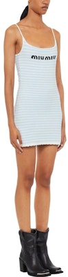 (W) MIU MIU 女士 SS23 条纹Logo针织吊带连衣裙 浅蓝色 MMA751-119T-F0K2U Shop (W) MIU MIU 女士 SS23 条纹Logo针织吊带连衣裙 浅蓝色 MMA751-119T-F0K2U