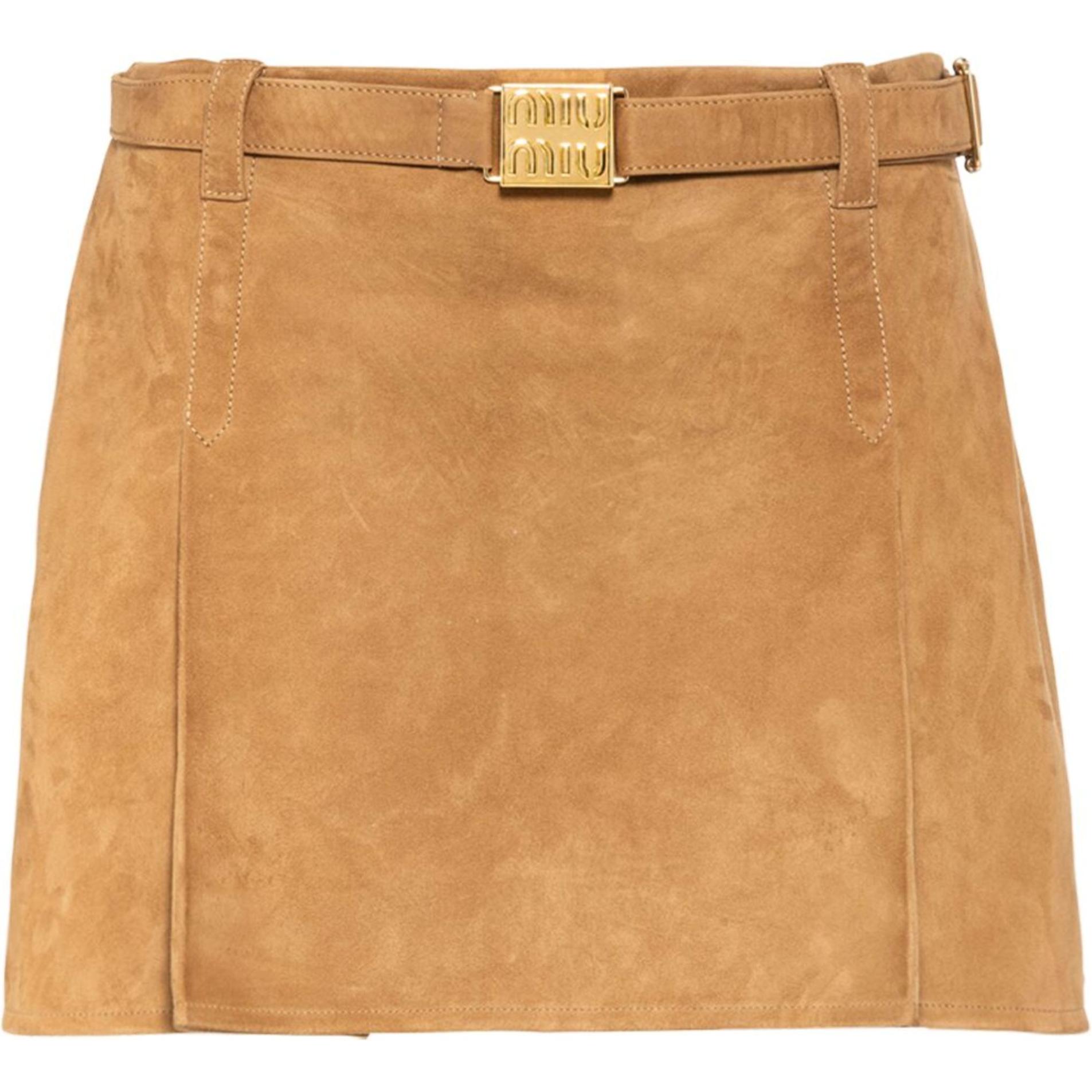 (Women) MIU MIU SS23 Suede Low-Waist Mini Skirt  Casual Beige Brown MPD745-2104R-F0418