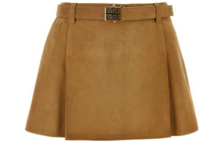 (Women) MIU MIU SS23 Suede Low-Waist Mini Skirt  Casual Beige Brown MPD745-2104R-F0418 圖 2
