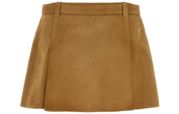 (Women) MIU MIU SS23 Suede Low-Waist Mini Skirt  Casual Beige Brown MPD745-2104R-F0418 圖 3