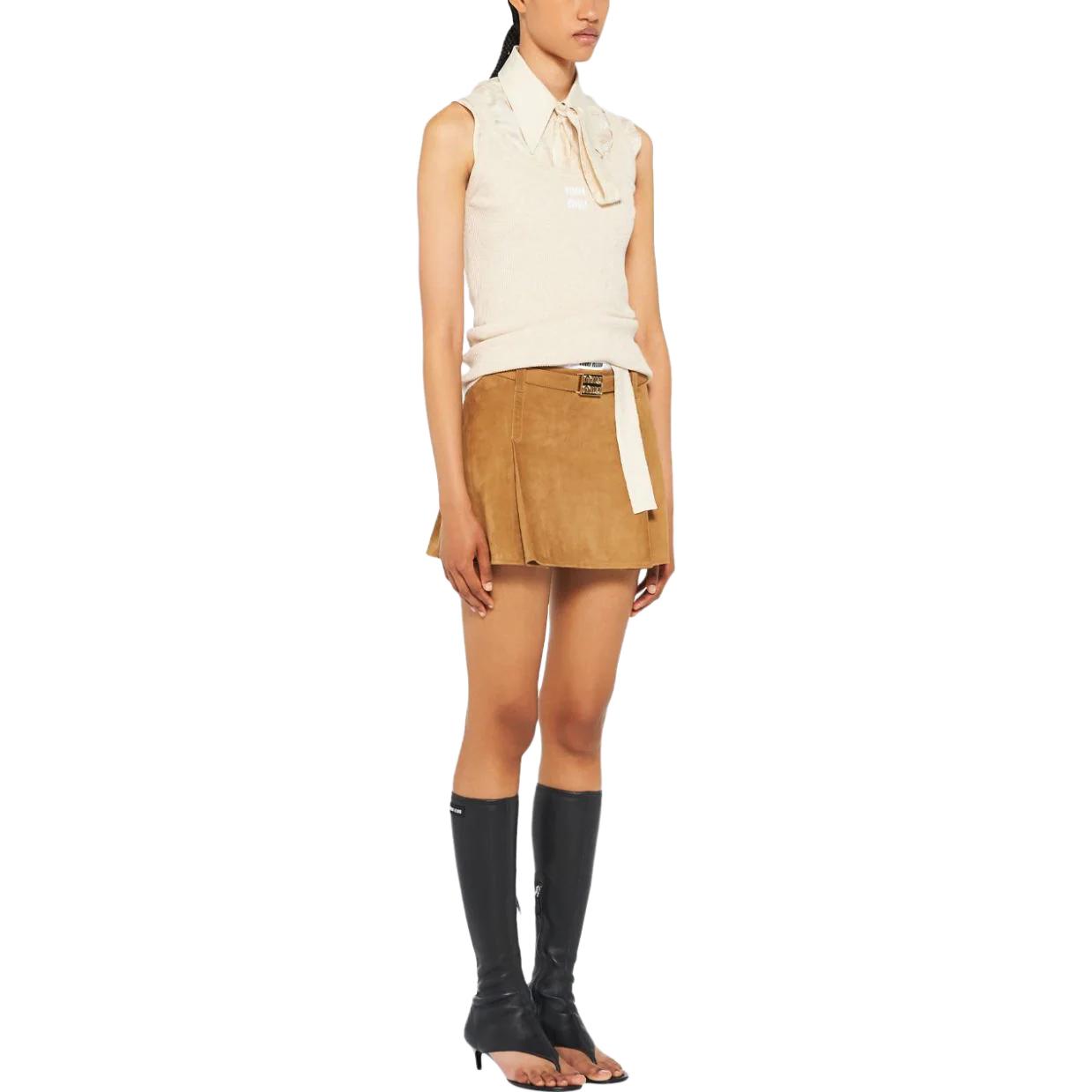 (Women) MIU MIU SS23 Suede Low-Waist Mini Skirt  Casual Beige Brown MPD745-2104R-F0418 圖 4