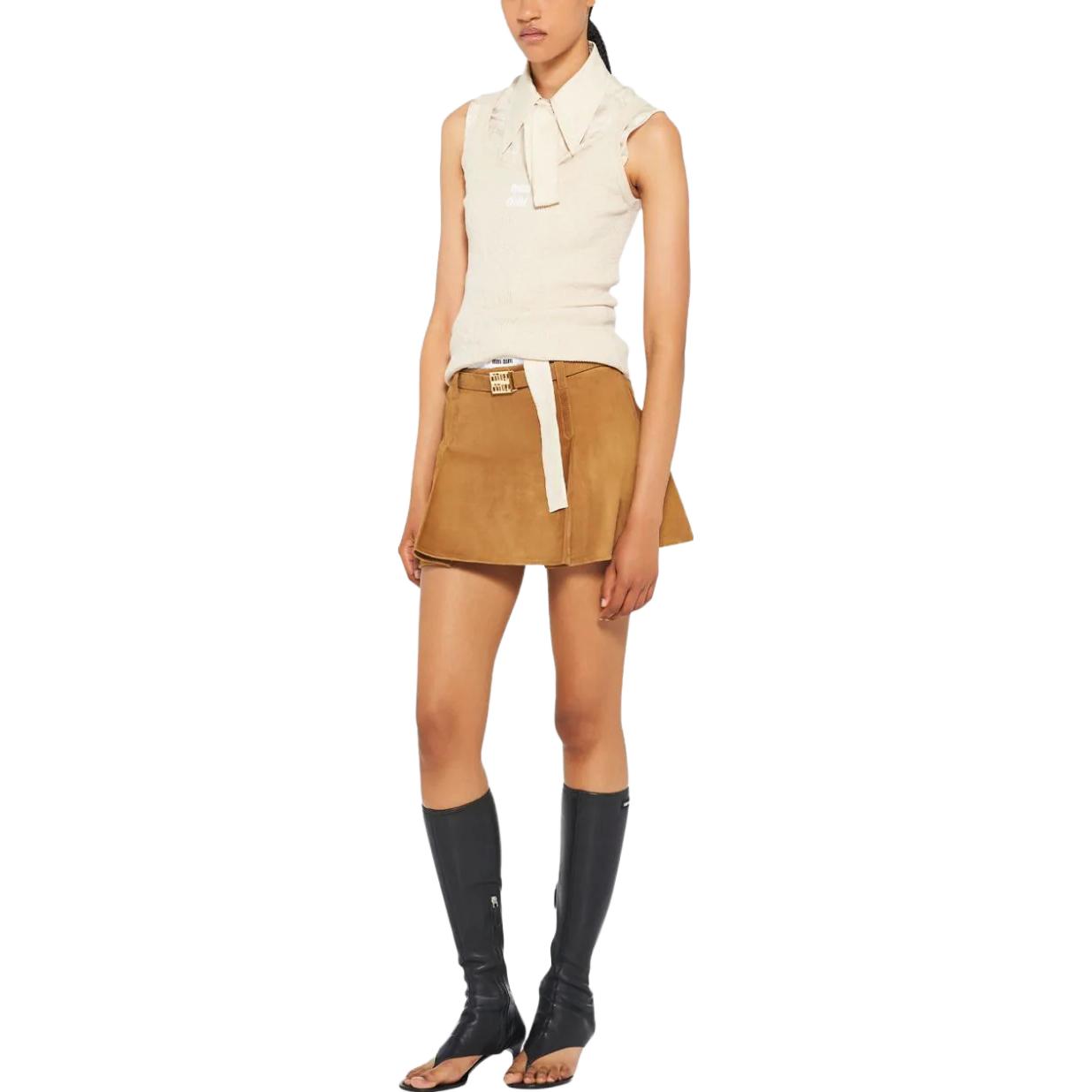 (Women) MIU MIU SS23 Suede Low-Waist Mini Skirt  Casual Beige Brown MPD745-2104R-F0418 圖 5