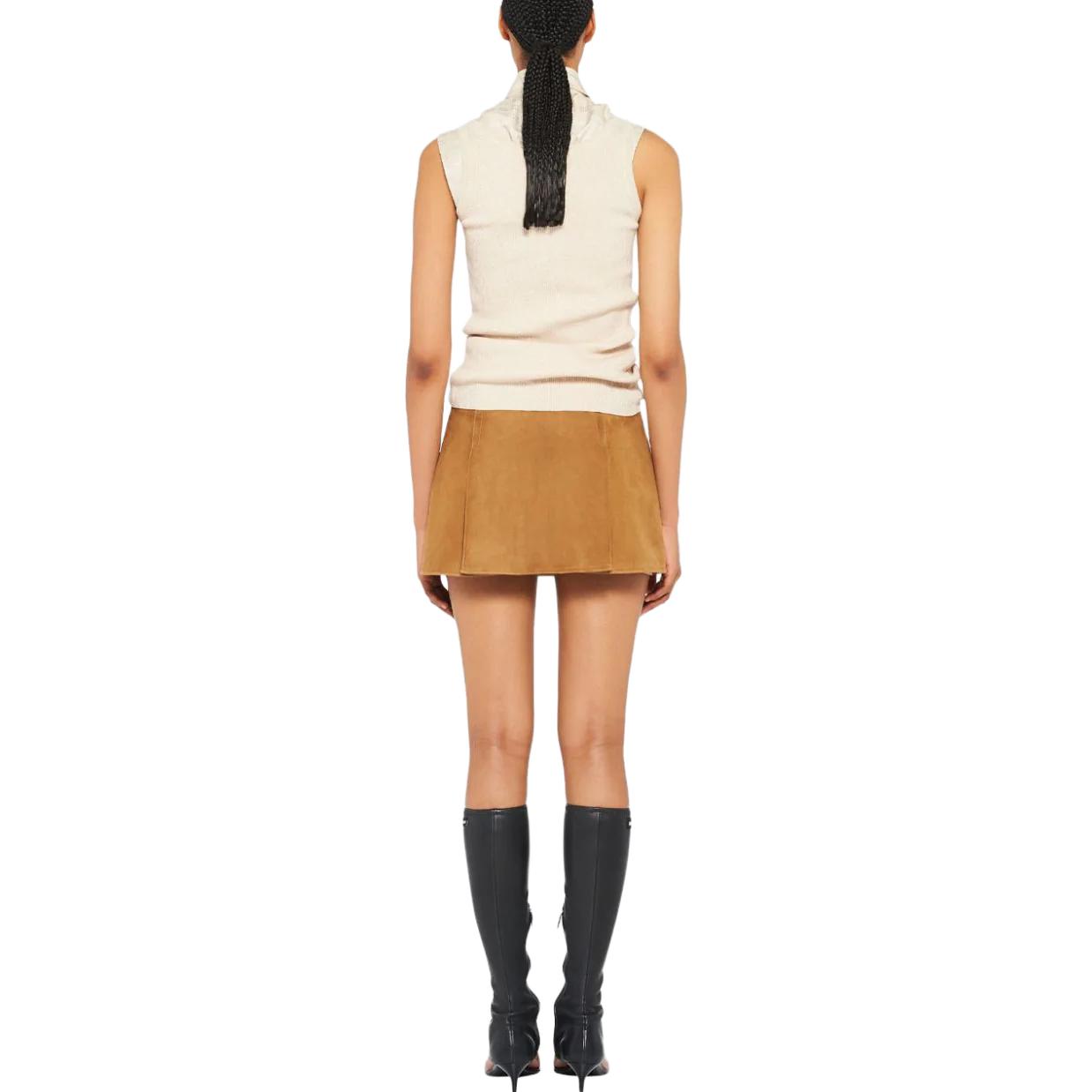 (Women) MIU MIU SS23 Suede Low-Waist Mini Skirt  Casual Beige Brown MPD745-2104R-F0418 圖 6