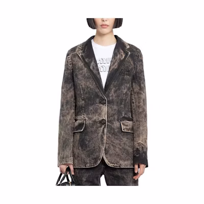 (Women) MIU MIU SS23 Washed Single-Breasted Long Sleeve Blazer Jacket Women Black. GWG126-121H-F0002
