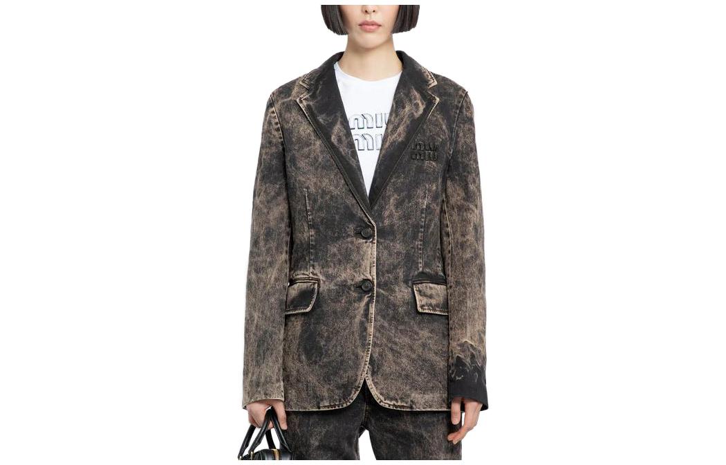 Order (W) MIU MIU SS23 女士黑色水洗长袖单排扣西装外套. GWG126-121H-F0002