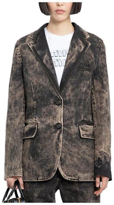 (Women) MIU MIU SS23 Washed Single-Breasted Long Sleeve Blazer Jacket Women Black. GWG126-121H-F0002 Order (Women) MIU MIU SS23 Washed Single-Breasted Long Sleeve Blazer Jacket Women Black. GWG126-121H-F0002