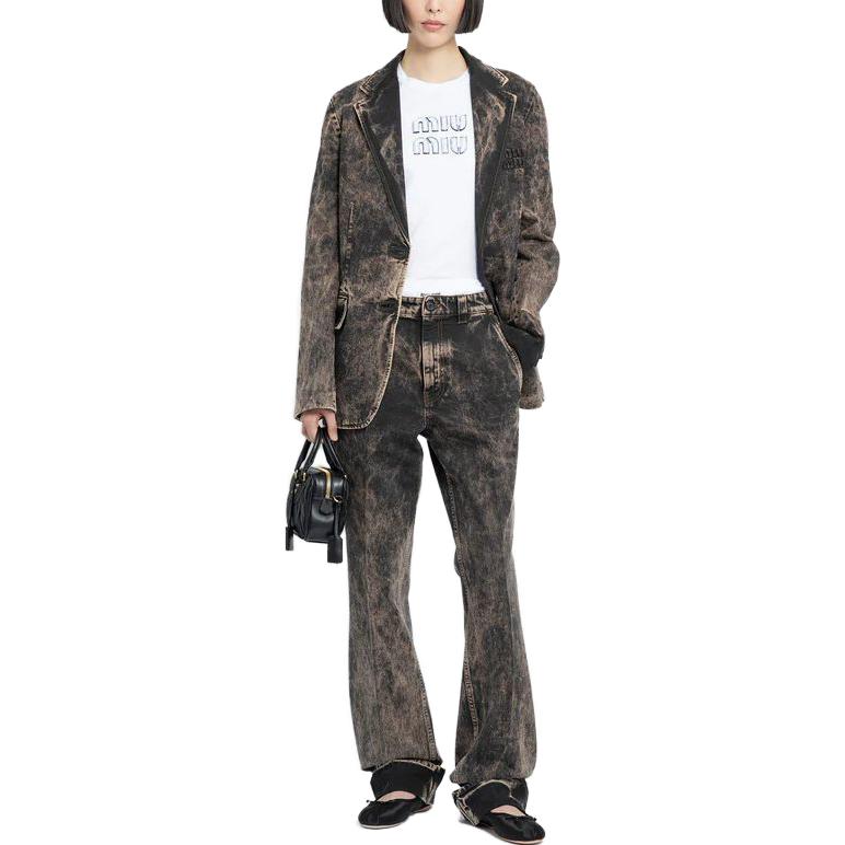 Lookbook (W) MIU MIU SS23 女士黑色水洗长袖单排扣西装外套. GWG126-121H-F0002