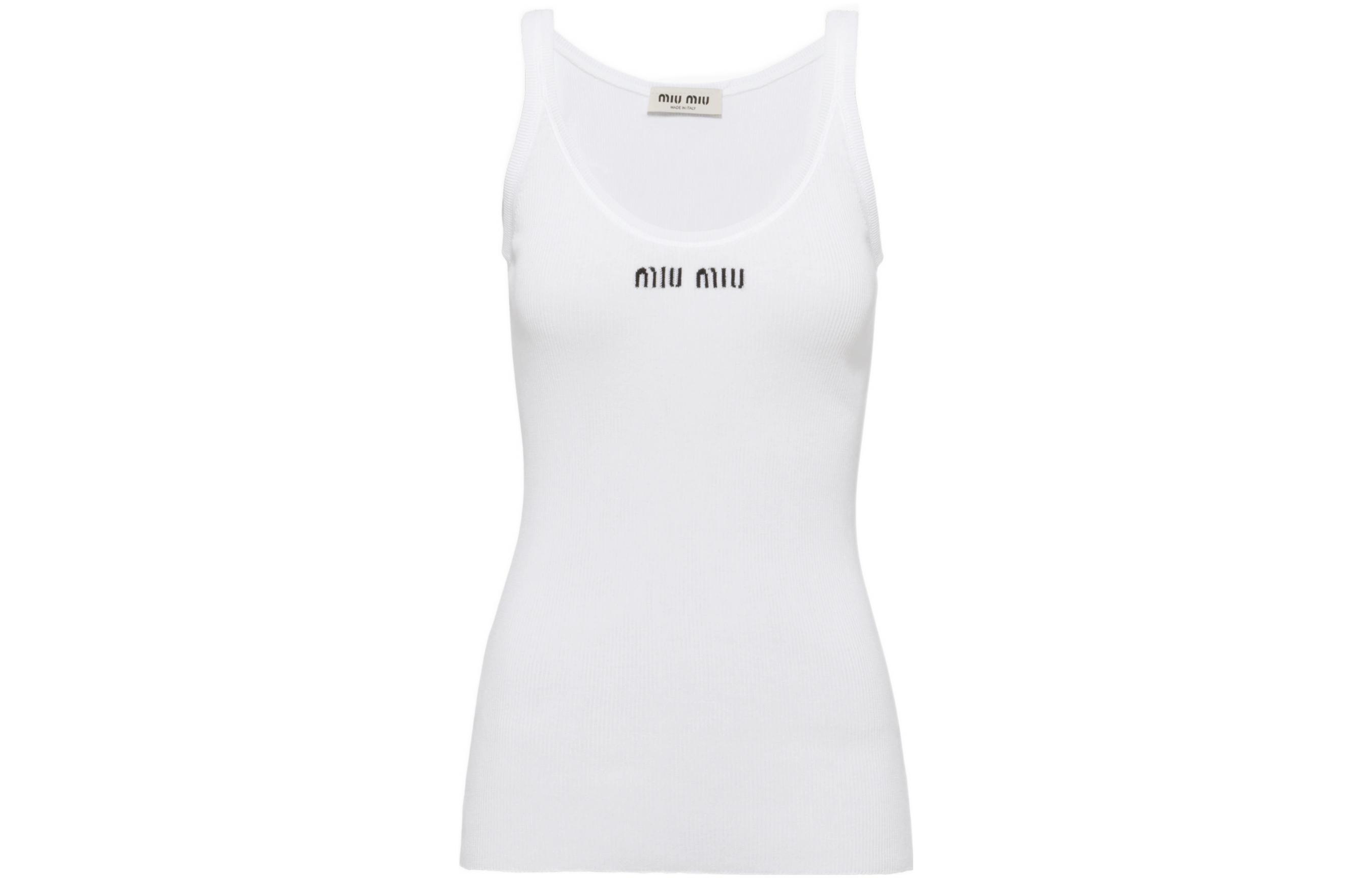 Order (W) MIU MIU SS23 ホワイト ロゴプリント ニット タンクトップ レディース用 MMV075-12ZL-F0009-S-231