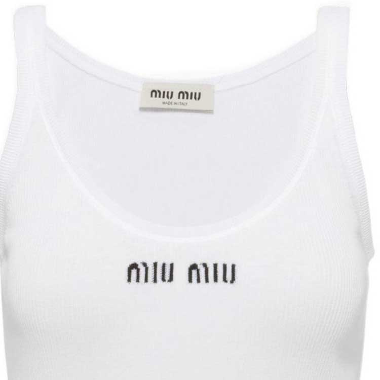 Cheap (W) MIU MIU SS23 ホワイト ロゴプリント ニット タンクトップ レディース用 MMV075-12ZL-F0009-S-231