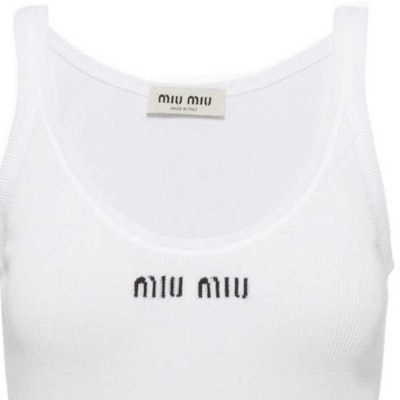 (W) MIU MIU SS23 Logo Putih Baju Tank Rajut Wanita. MMV075-12ZL-F0009-S-231 Cheap (W) MIU MIU SS23 Logo Putih Baju Tank Rajut Wanita. MMV075-12ZL-F0009-S-231