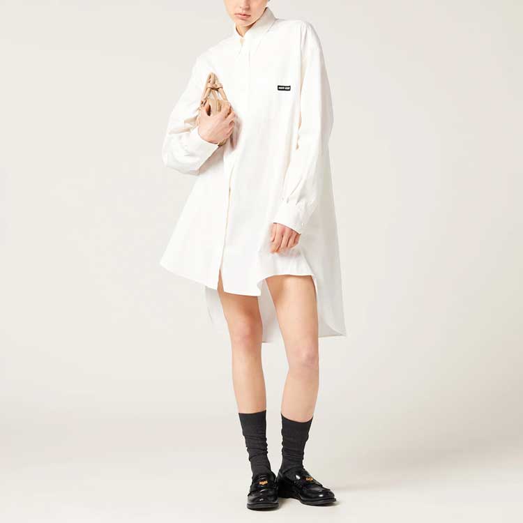 Lookbook (W) MIU MIU SS23 女士白色长袖连衣裙带标志补丁 MF5023-1XLJ-F0009-S-232