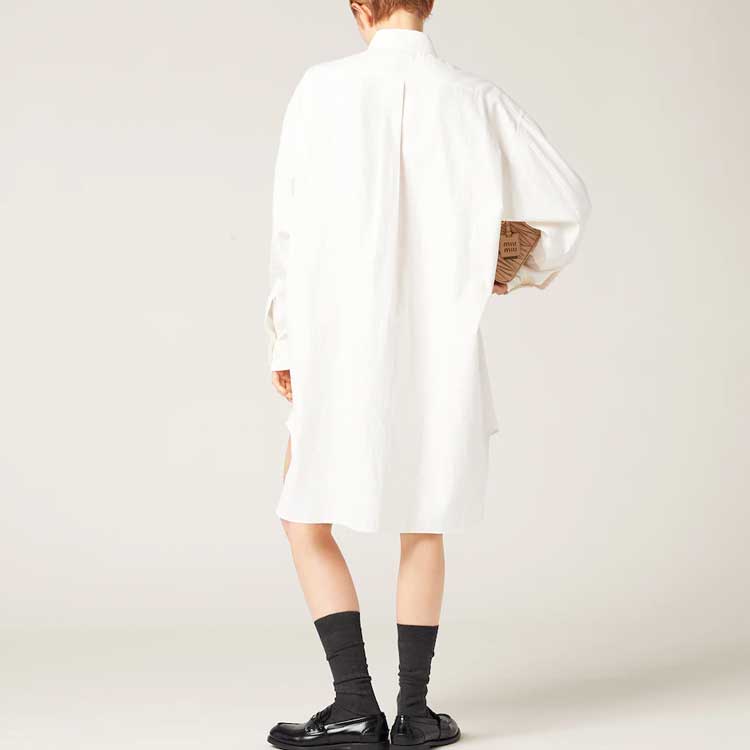 Shop (W) MIU MIU SS23 女士白色长袖连衣裙带标志补丁 MF5023-1XLJ-F0009-S-232