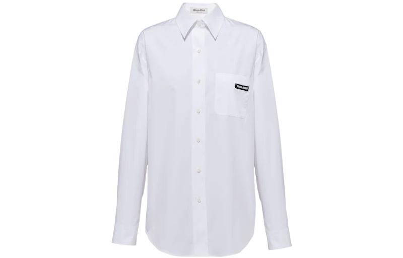 (Women) MIU MIU SS23 White Long Sleeve Sun Protection Shirt with Chest Pocket . MK1727-10RG-F0009