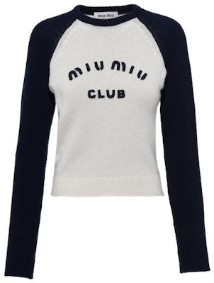 (W) MIU MIU 女士白色拼接字母印花针织羊绒毛衣 SS23款 MML693-119H-F0UB0 Order (W) MIU MIU 女士白色拼接字母印花针织羊绒毛衣 SS23款 MML693-119H-F0UB0