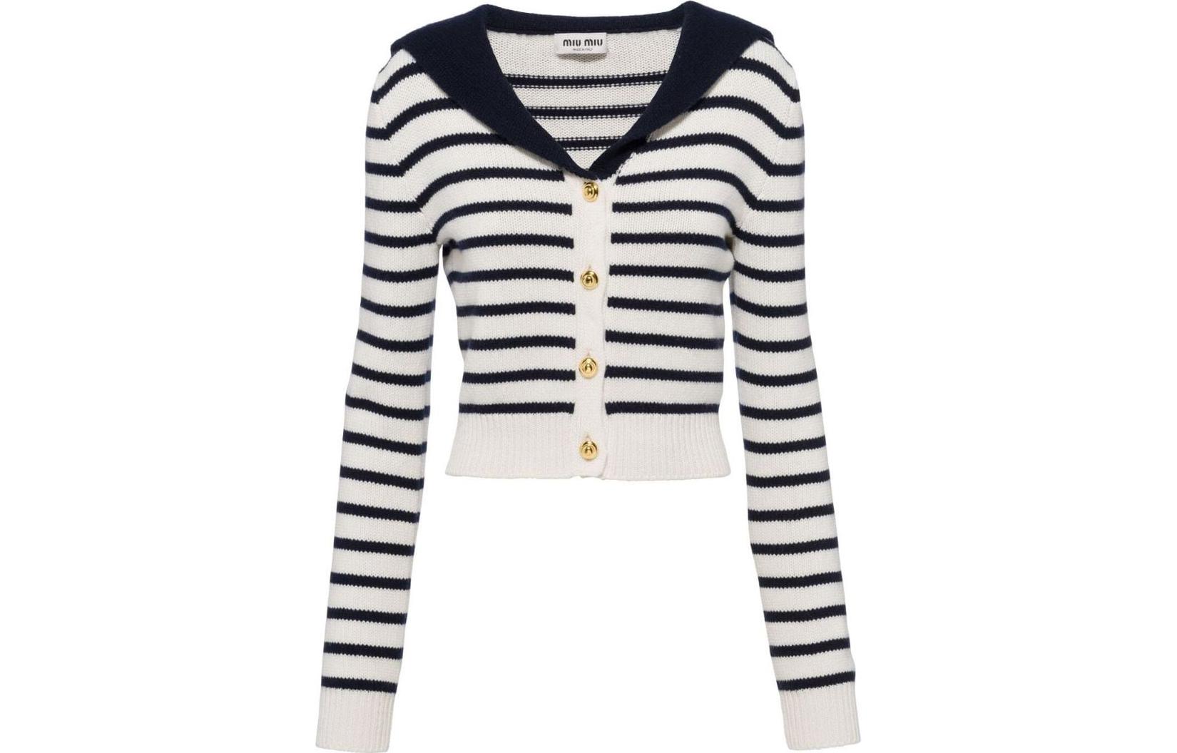 (Women) MIU MIU SS23 Women’s White Colorblock Striped Button-Up Cashmere Sweater MMF670-12BD-F0UB0 圖 2