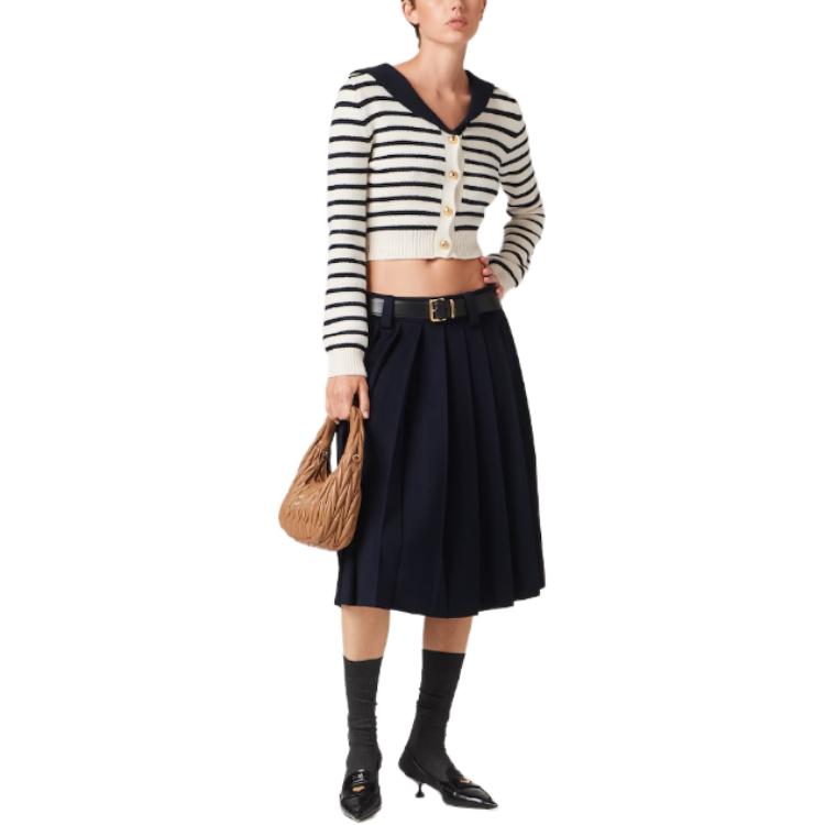 (Women) MIU MIU SS23 Women’s White Colorblock Striped Button-Up Cashmere Sweater MMF670-12BD-F0UB0 圖 3