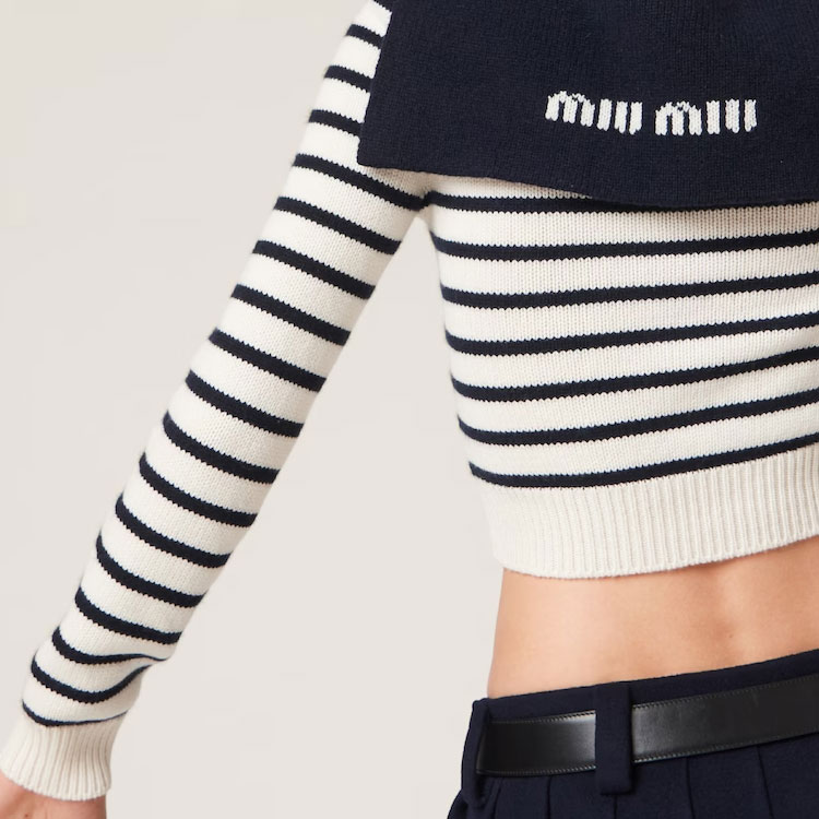 (Women) MIU MIU SS23 Women’s White Colorblock Striped Button-Up Cashmere Sweater MMF670-12BD-F0UB0 圖 5