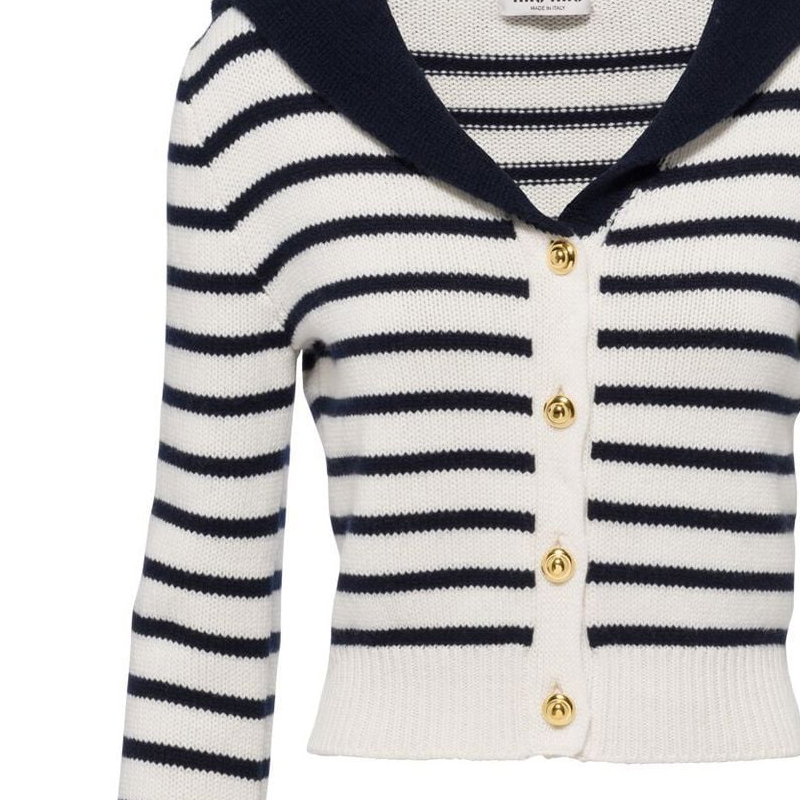 (Women) MIU MIU SS23 Women’s White Colorblock Striped Button-Up Cashmere Sweater MMF670-12BD-F0UB0 圖 7