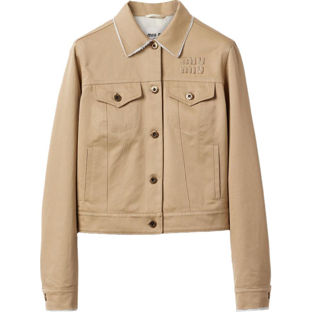 (Women) MIU MIU SS24  Beige Embroidered Logo Button-Up Cropped Jacket. ML1056-1UPX-F0065-S-OOO