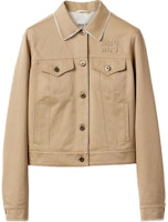 (Women) MIU MIU SS24 Beige Embroidered Logo Button-Up Cropped Jacket. ML1056-1UPX-F0065-S-OOO (Women) MIU MIU SS24 Beige Embroidered Logo Button-Up Cropped Jacket. ML1056-1UPX-F0065-S-OOO