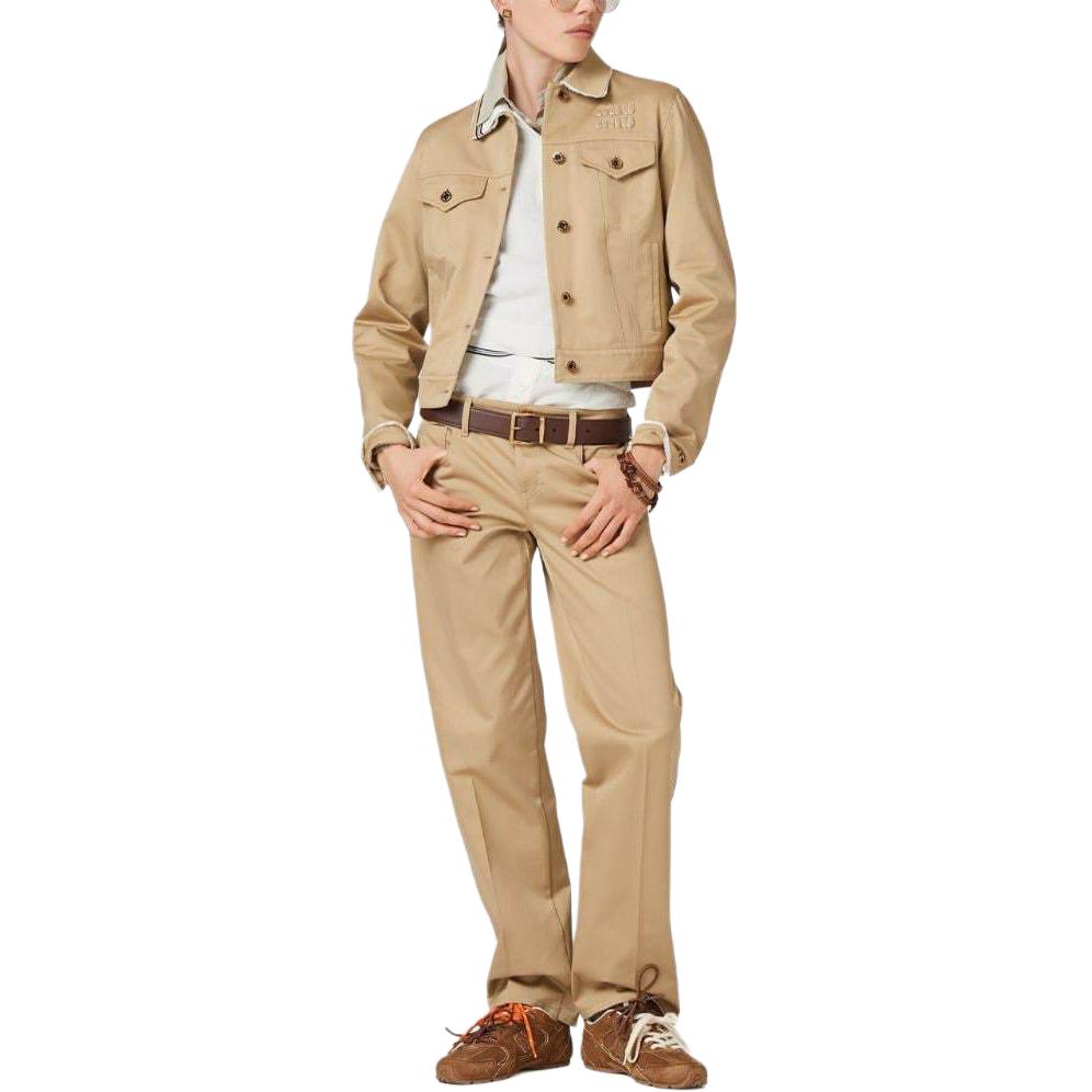 Lookbook (W) MIU MIU SS24 米色刺繡Logo扣式短版外套夹克. ML1056-1UPX-F0065-S-OOO