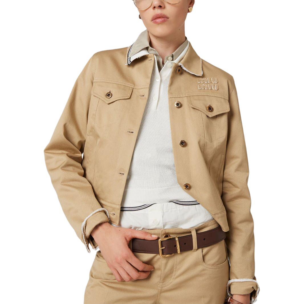 Purchase (W) MIU MIU SS24 米色刺繡Logo扣式短版外套夹克. ML1056-1UPX-F0065-S-OOO