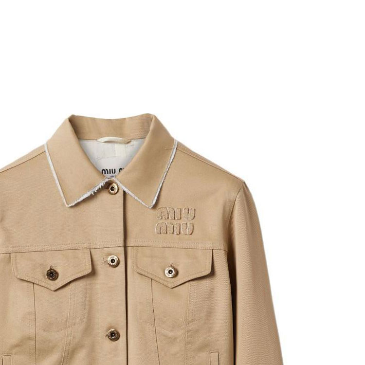 Sizing (W) MIU MIU SS24 米色刺繡Logo扣式短版外套夹克. ML1056-1UPX-F0065-S-OOO