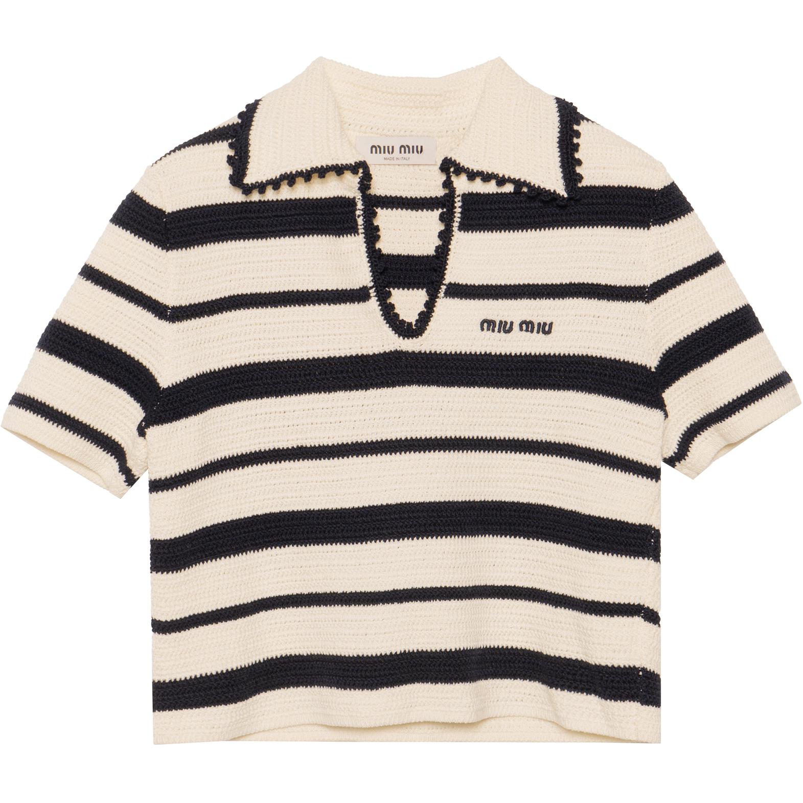 Order (W) MIU MIU SS24 米白色拼色条纹针织短袖上衣 MML875-138S-F0UBO-SOOO