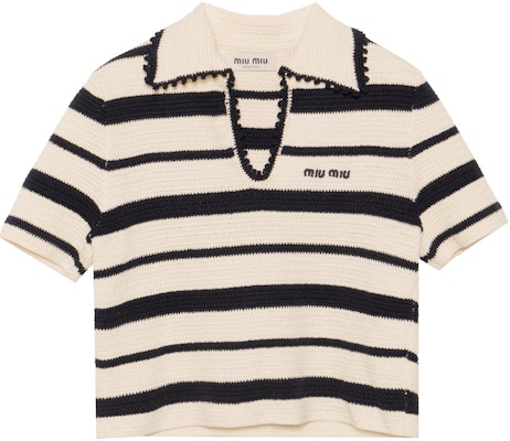 (W) MIU MIU SS24 米白色拼色条纹针织短袖上衣 MML875-138S-F0UBO-SOOO Order (W) MIU MIU SS24 米白色拼色条纹针织短袖上衣 MML875-138S-F0UBO-SOOO